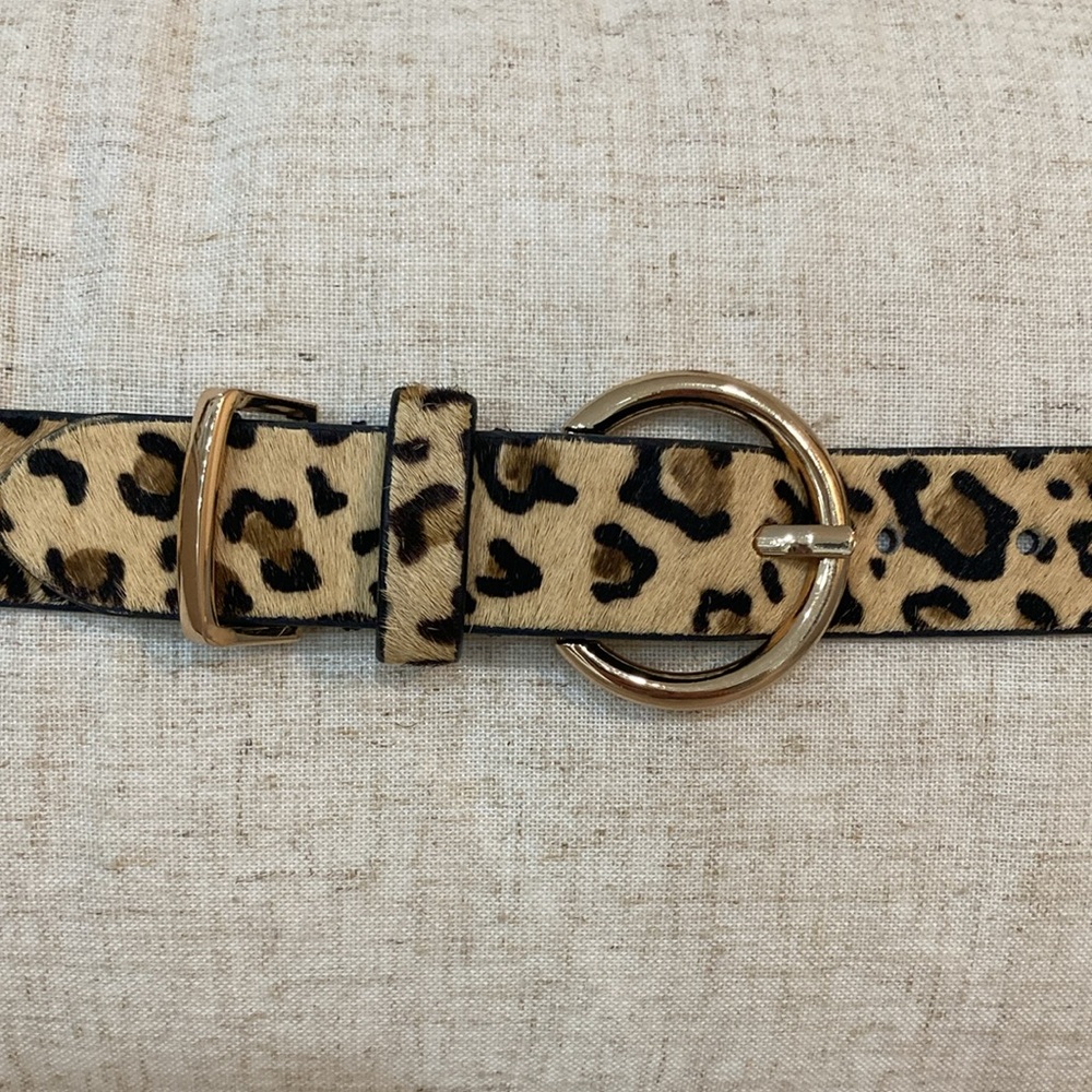 Leopard Print Belt with Gold Buckle